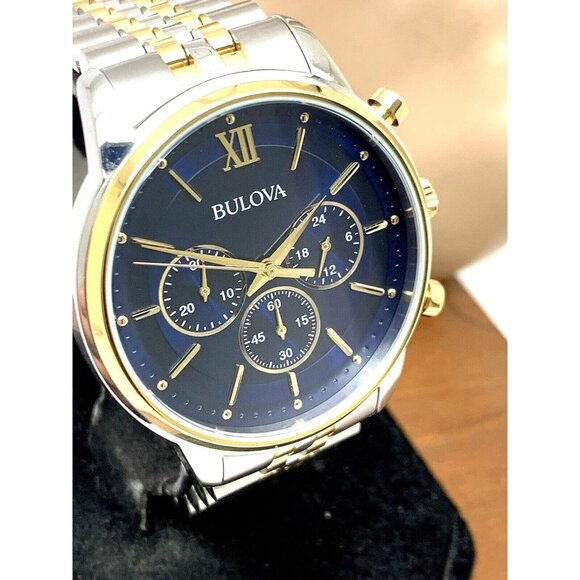 Bulova Men's Watch 98A274 Quartz Chronograph Blue Dial Two Tone Stainless Steel